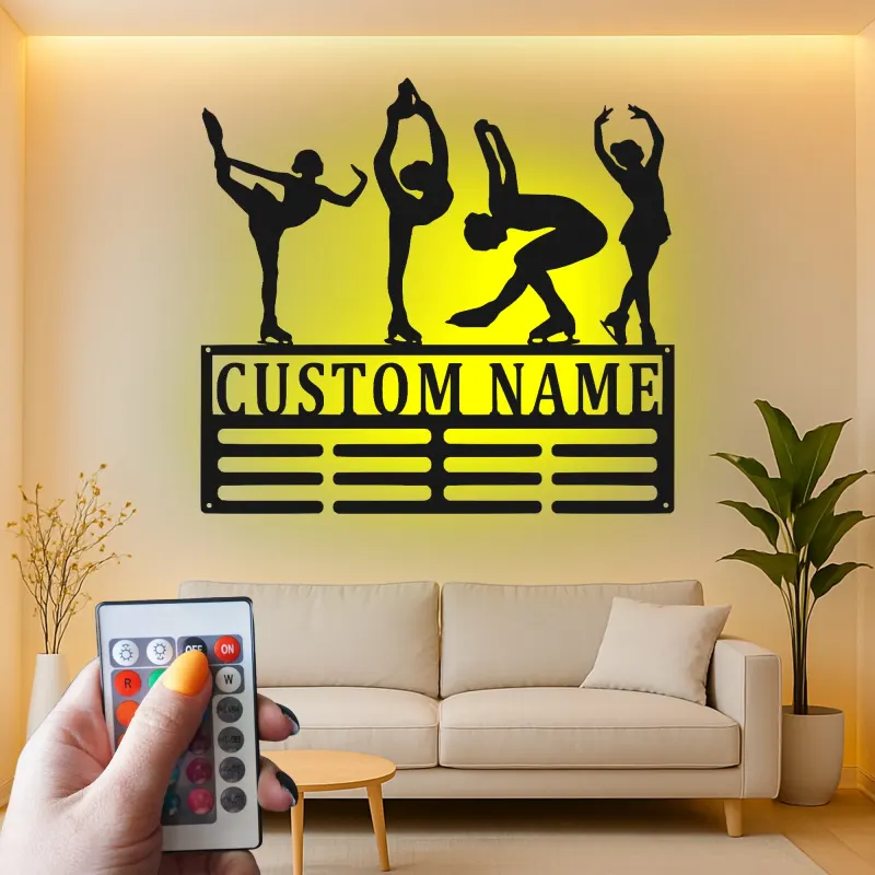 Cartel de metal LED personalizado de patinadora artística - Regalo personalizado para entusiastas del patinaje, decoración de dormitorio o estudio