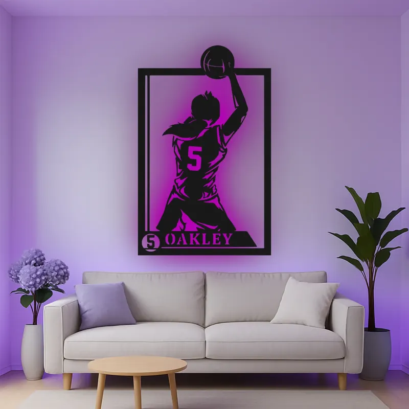 Cartel de metal LED personalizado de jugador de baloncesto - Regalo deportivo para atletas - Decoración de sala de juegos 2