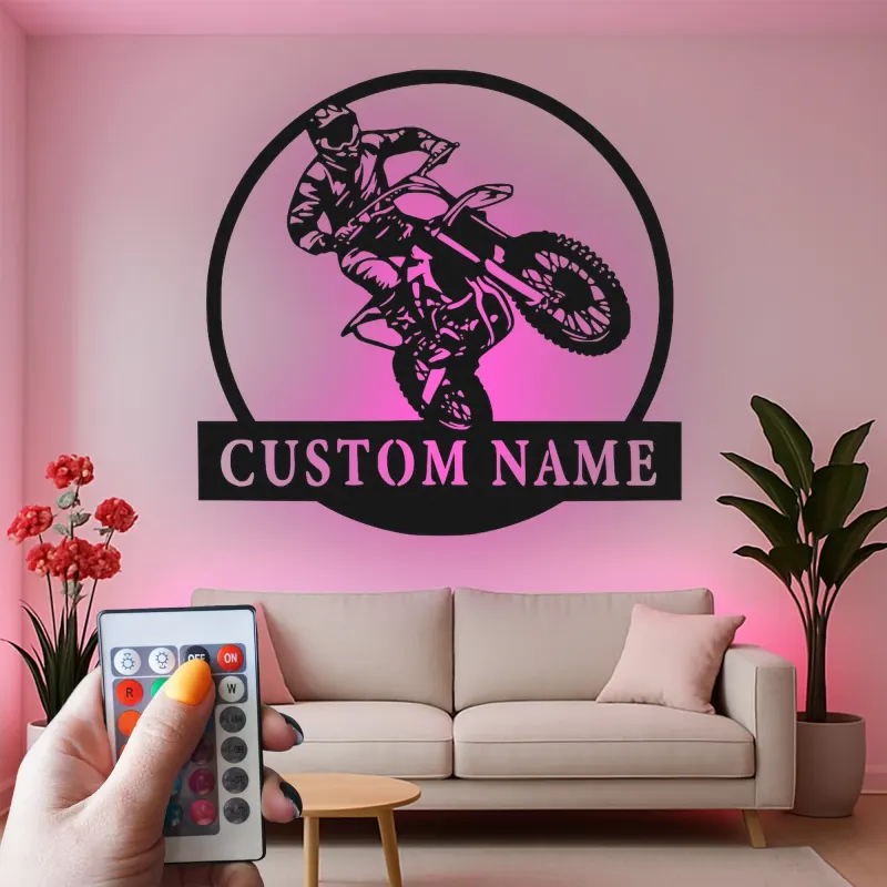 Custom Motocross Rider Led Light Metal Wall Art Personalized Gift for Dirt Bike Enthusiasts Garage or Man Cave Decor 7