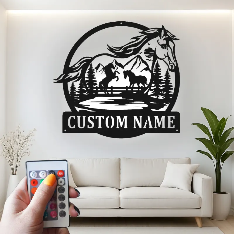 Personalized Horse Ranch Sign | LED Metal Wall Art | Custom Equestrian Decor for Barn & Farmhouse | Horse Lover Gift