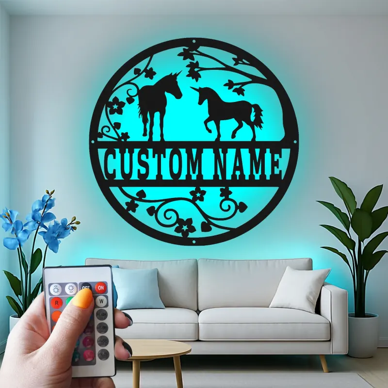 Custom Unicorn LED Sign | Personalized Metal Wall Art | Mythical Equestrian Decor | Nursery & Farmhouse Gift