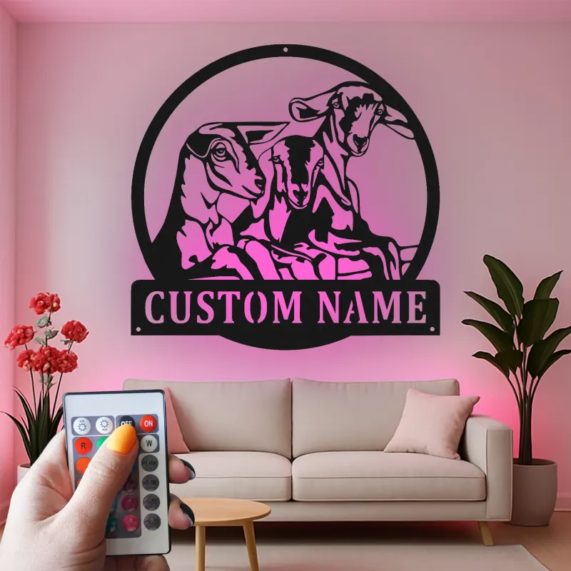 Custom Goat LED Metal Sign | Personalized Farmhouse Wall Art | Rustic Barn Decor for Goat Lovers | Hand-Crafted Metal Artwork