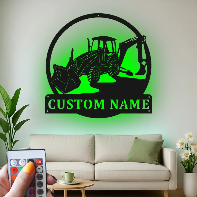 Cartel de metal LED personalizado de excavadora para regalo de entusiasta de la construcción
