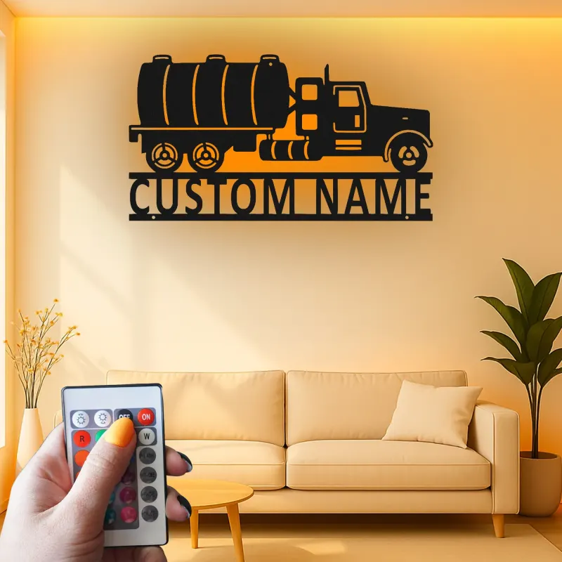 Personalized Semi Tanker Truck Sign | LED Metal Wall Art | Industrial Garage Decor for Him | Custom Trucker Gift