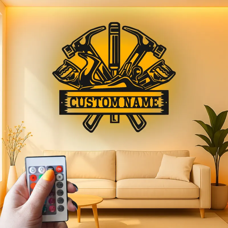 Custom Carpenter Tools Led Light Metal Wall Art Personalized Gift for Woodworkers Workshop Decor 3