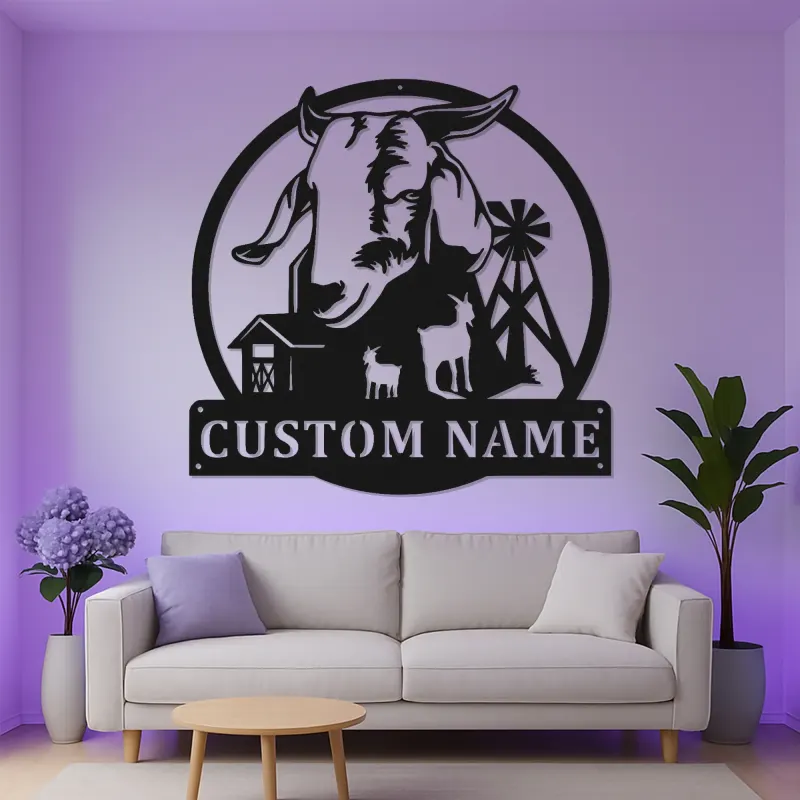 Custom Goat Farm Sign | Personalized LED Metal Wall Art | Rustic Barnyard Decor for Farmer Family Gift