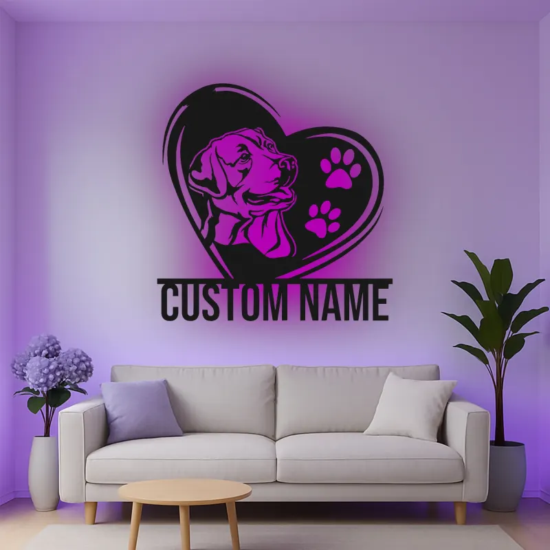 Insegna in metallo personalizzata Labrador con cuore e luce LED regalo per amanti dei cani decorazione per il soggiorno