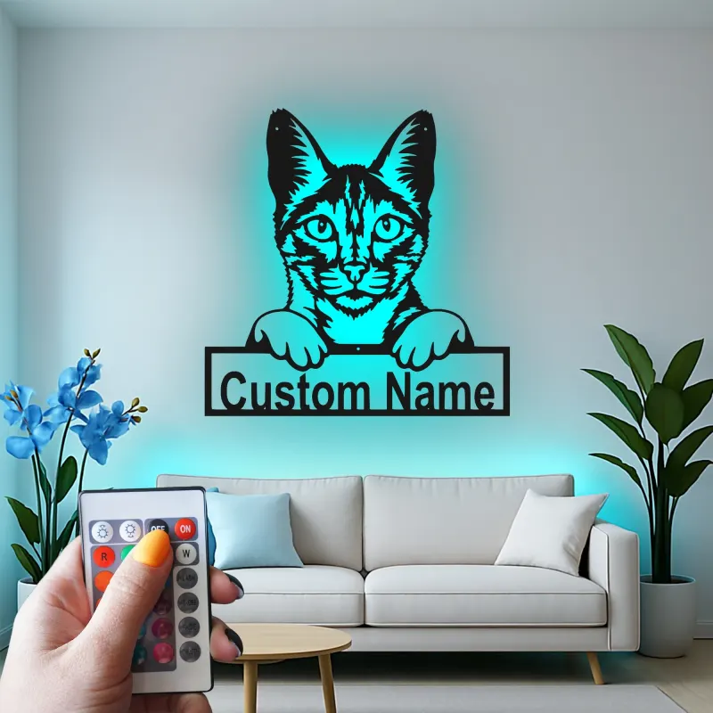 Custom Cat Led Light Metal Wall Art Personalized Gift for Cat Lovers Living Room or Bedroom Pet Decor