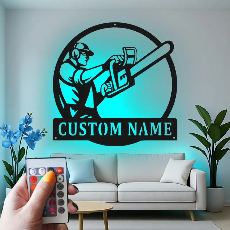 Insegna in metallo personalizzata con seghetto da legno e luce LED regalo per lui decorazione per garage o laboratorio