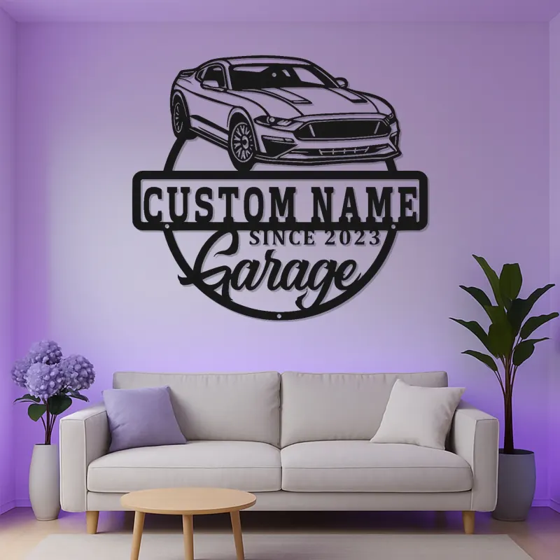 Letrero de garaje con coche muscle personalizado | Arte mural LED de metal personalizado | Regalo para amante de los coches y decoración de sala de juegos