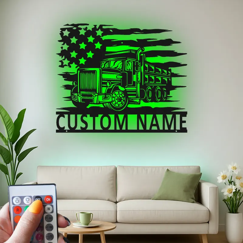 Personalisierte LED-Metall-Wandkunst mit Muldenkipper – Geschenk für Truck-Fans, Garage oder Büro
