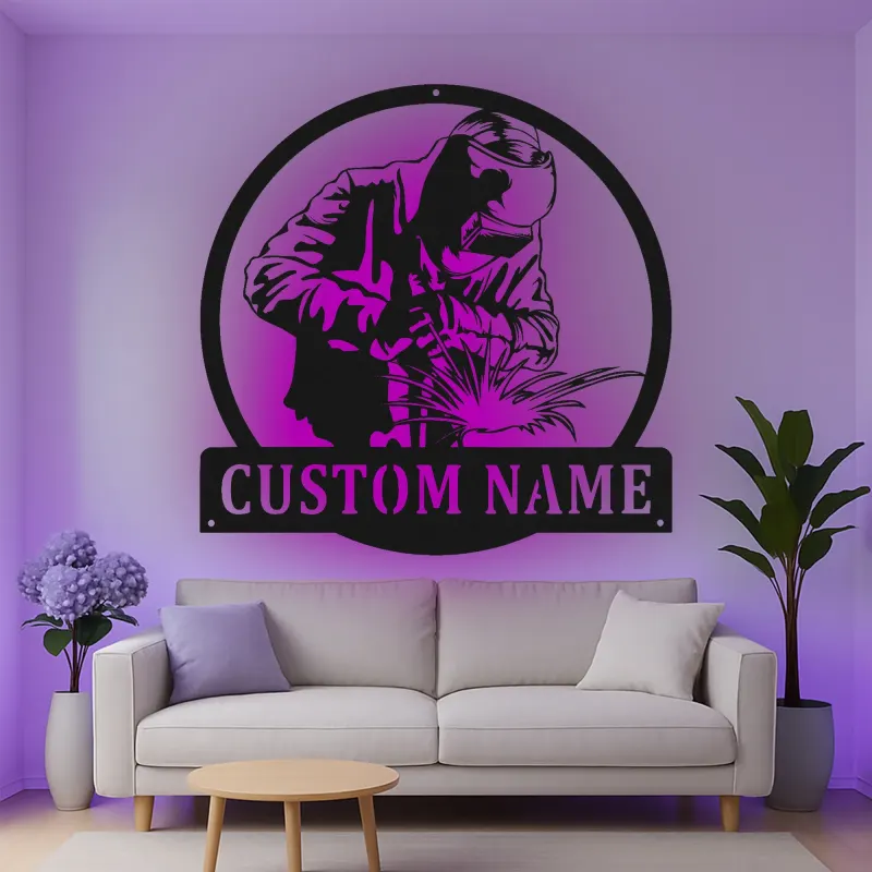 Décoration murale en métal LED personnalisée pour soudeur - Cadeau pour passionnés de soudage, décoration de garage ou d'atelier