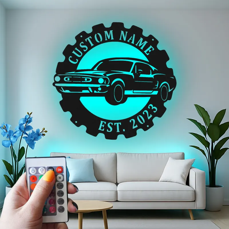 Insegna LED muscle car su misura | Arte da parete in metallo per garage | Arredo auto personalizzato | Regalo vintage per uomo