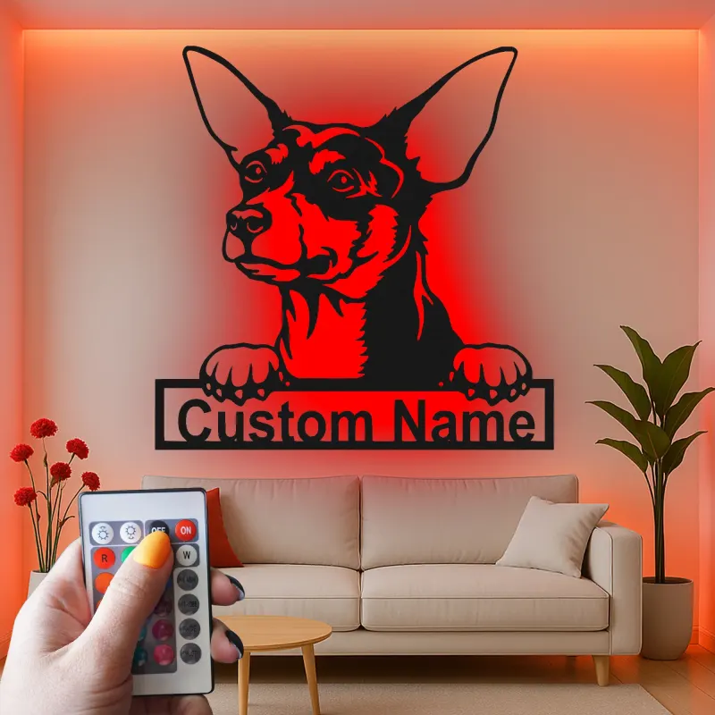 Cartel de metal personalizado con luz LED de chihuahua, regalo para amantes de los perros, decoración para sala de estar