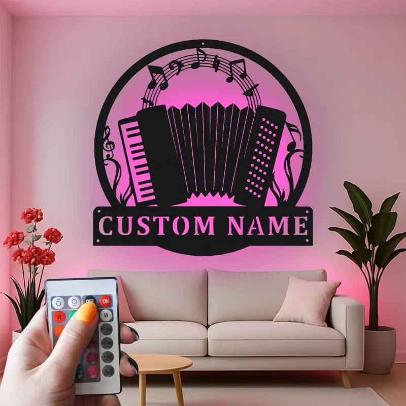 Custom Accordion Led Light Metal Wall Art Personalized Musician Gift Music Room Decor for Accordion Lovers