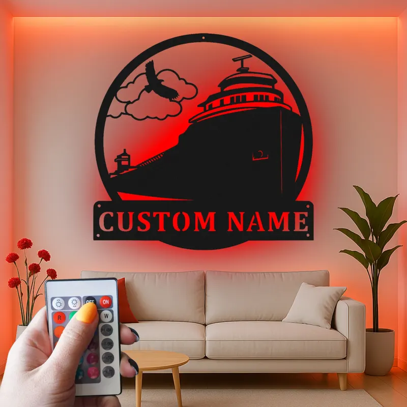 Personalisierte LED-Licht-Metall-Wandkunst mit Leuchtturm – Nautisches Geschenk und Küstendekoration 2