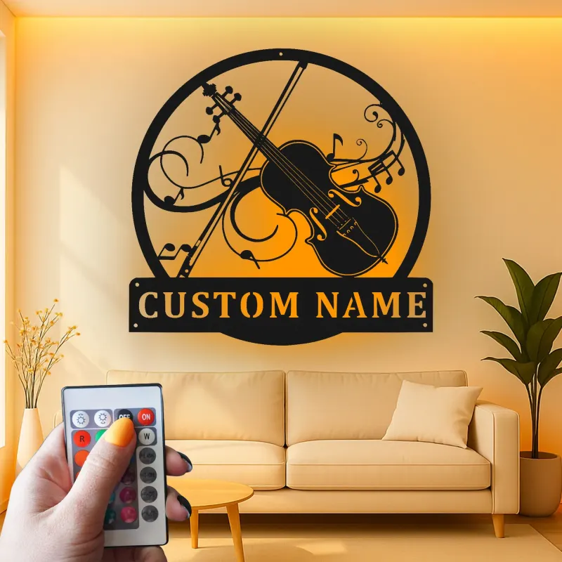 Insegna in metallo LED a forma di violino personalizzata, regalo per musicisti, decorazione per stanza musicale per amanti del violino