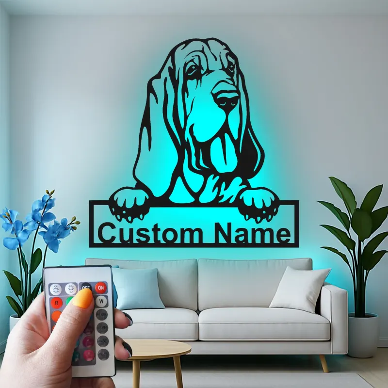 Custom Bloodhound Led Light Metal Wall Art Personalized Dog Lover Gift Living Room Pet Decor 1