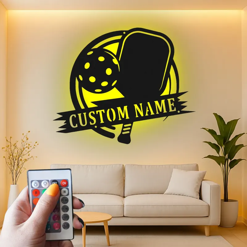 Personalized Pickleball LED Sign | Custom Name Metal Wall Art | Game Room Decor for Player | Sports Club Light