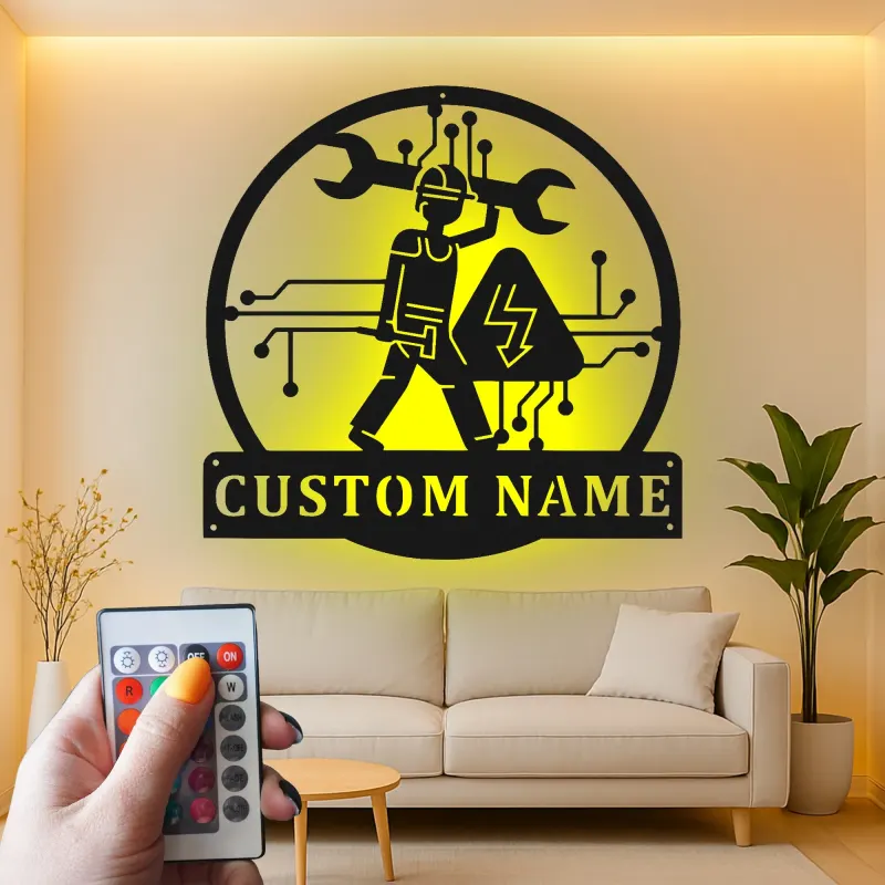 Custom Electrician Led Light Metal Wall Art Personalized Gift for Electricians Workshop or Garage Decor