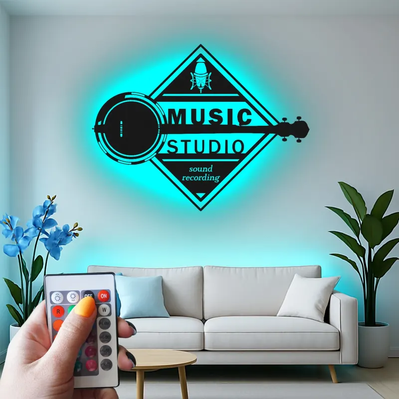 Personalisierte LED-Metallschild Banjo | Vintage Musikstudio-Dekor | Matte schwarze Wandkunst | Retro-Geschenk für Musiker