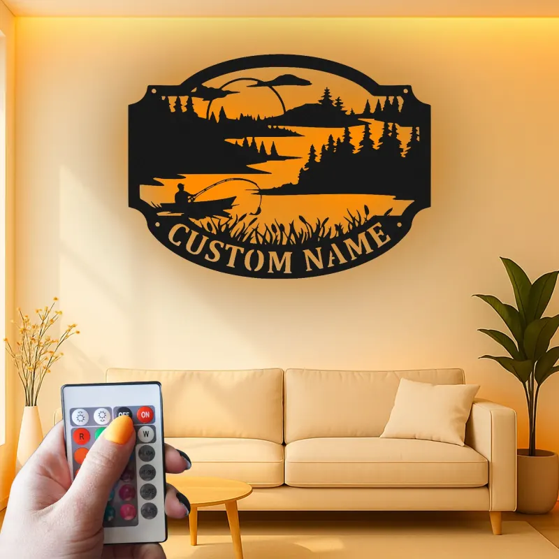 Personalized Fishing Sign with LED Lights | Custom Name Metal Wall Art | Fisherman Lake House & Cabin Decor | Outdoor Lover Gift