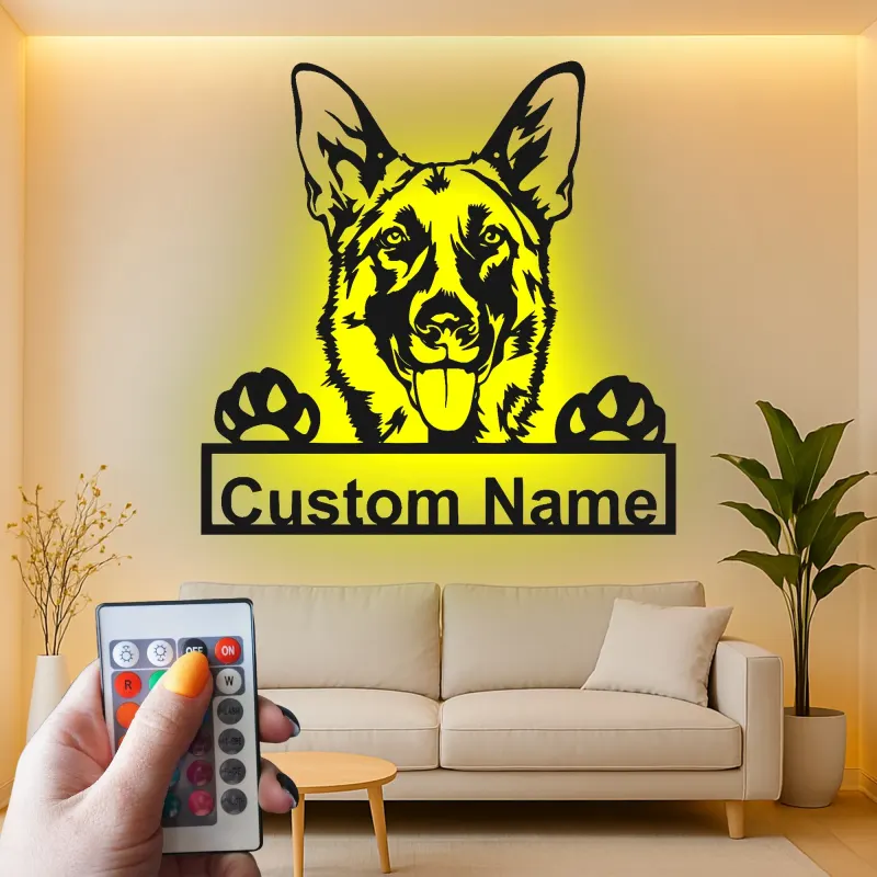 Custom German Shepherd LED Metal Sign | Personalized Dog Wall Art | Pet Memorial Gift & Modern Home Decor for Dog Lovers
