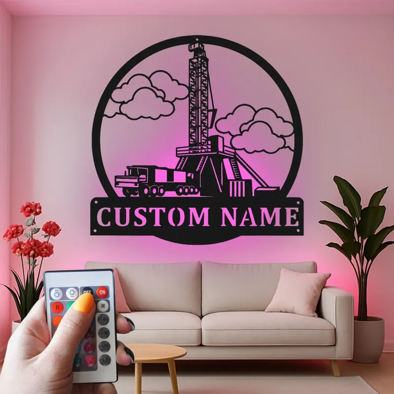 Custom Oil Rig Metal Wall Art | Personalized Drilling Derrick LED Sign | Industrial Oilfield Decor | Gift for Worker