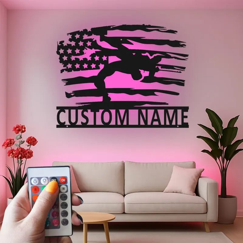 Cartel de metal LED personalizado con bandera americana para soldados, regalo militar para veteranos, decoración patriótica del hogar