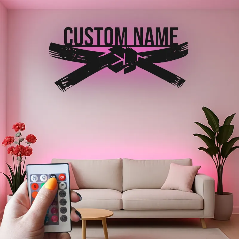 Décoration murale LED d'arts martiaux | Panneau en métal ceinture noire personnalisé pour décor de dojo et studio | Cadeau pour instructeur de Karate