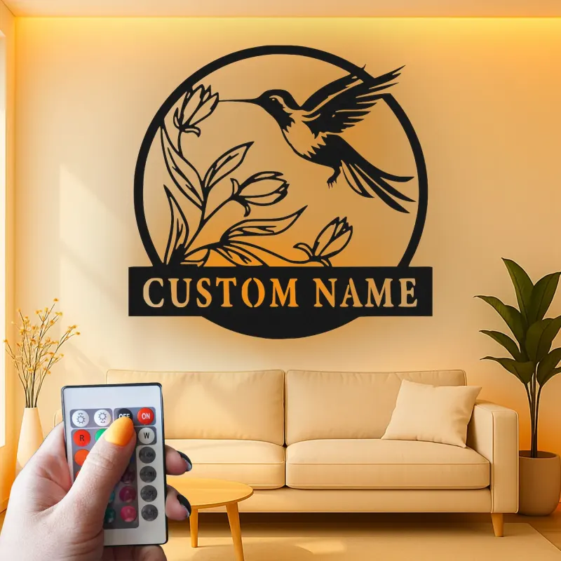 Personalized Hummingbird Metal Sign | LED Light Wall Art | Custom Nature Decor for Home & Office | Bird Lover Gift