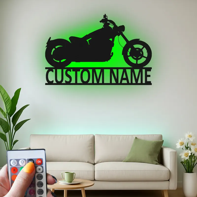Custom Motorcycle Led Light Metal Wall Art Personalized Gift for Bikers Garage or Man Cave Decor 6