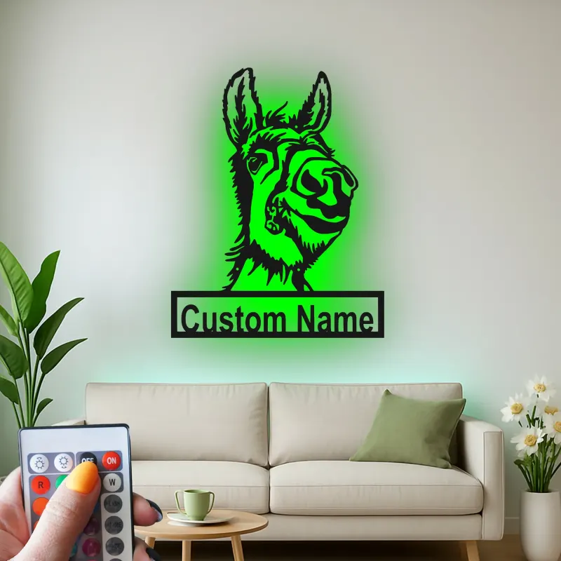 Personalisierte LED-Metall-Wandkunst mit Esel – Geschenk mit Bauernhoftier, rustikale Wohnkultur für Tierliebhaber