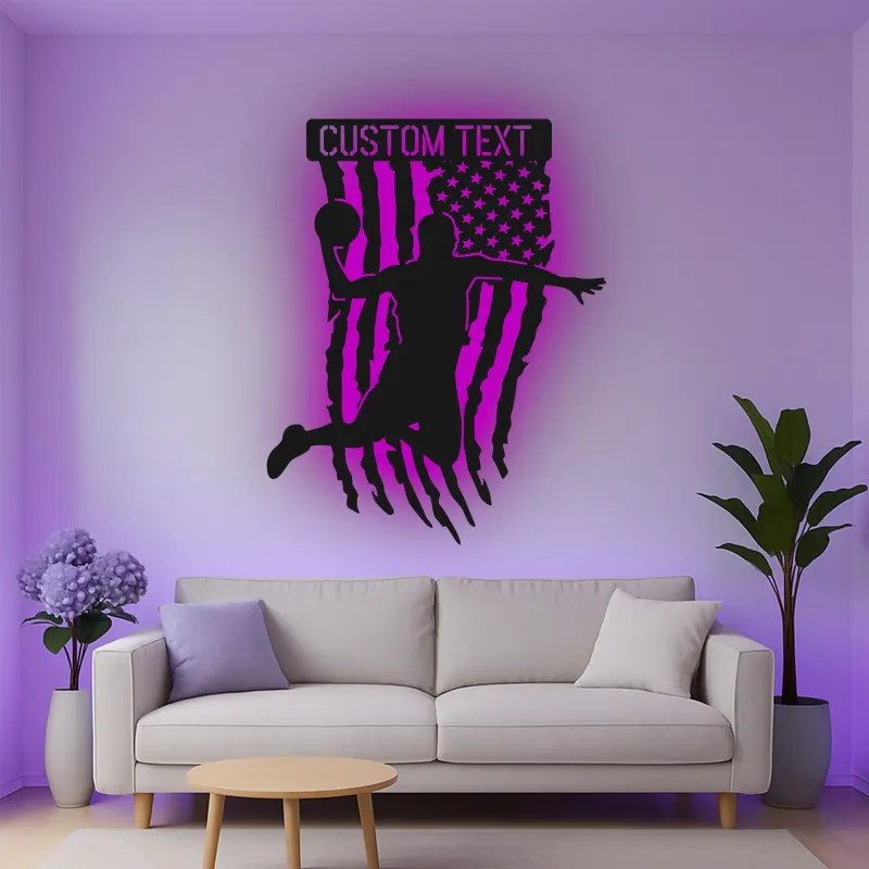 Décoration murale en métal personnalisée avec éclairage LED pour joueur de basketball - Cadeau sportif pour athlètes