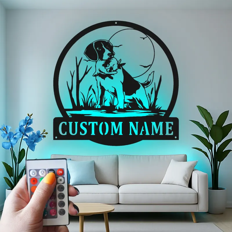 Cartel de metal LED Beagle personalizado Regalo para amantes de los perros Decoración de sala 2