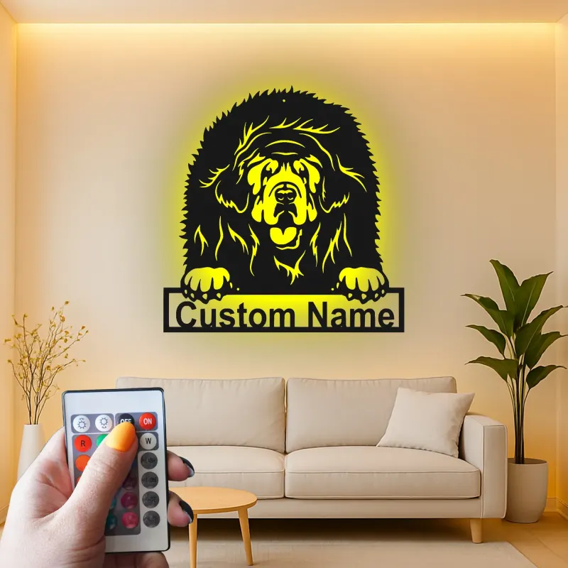 Tibet Mastiff Metall-Wandkunst | Personalisierte Hundeporträt LED-Leuchte | Geschenk für Tierliebhaber | Realistische Wohnkultur