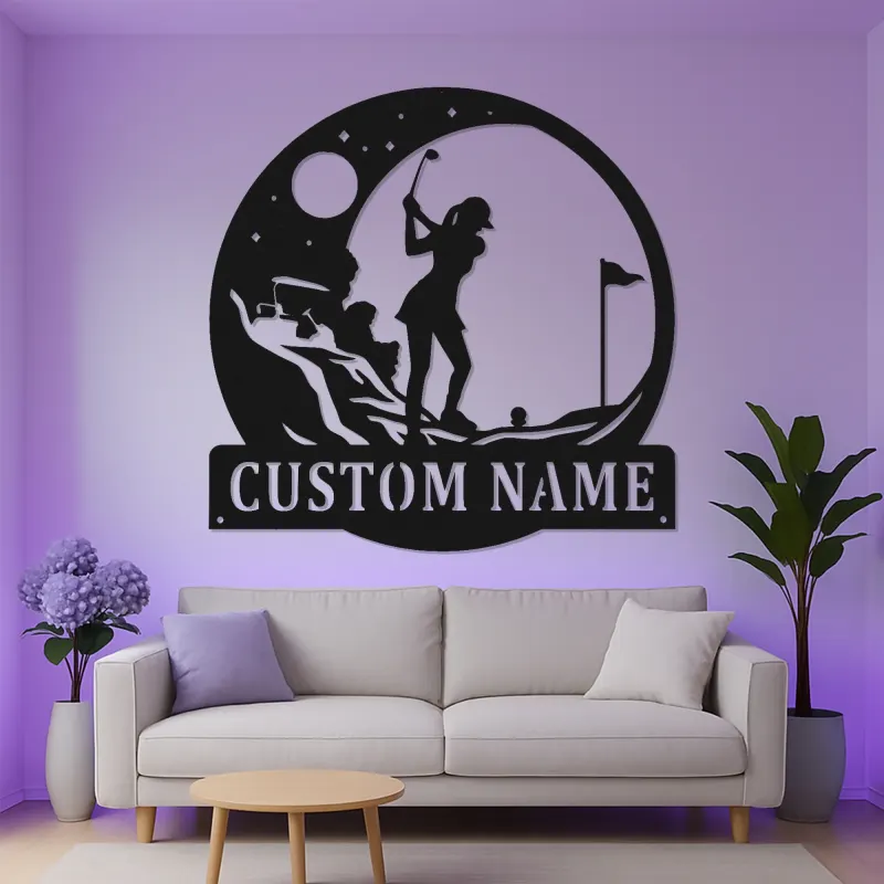 Personalized Golfer LED Sign | Custom Metal Wall Art for Home & Office | Golf Lover Gift