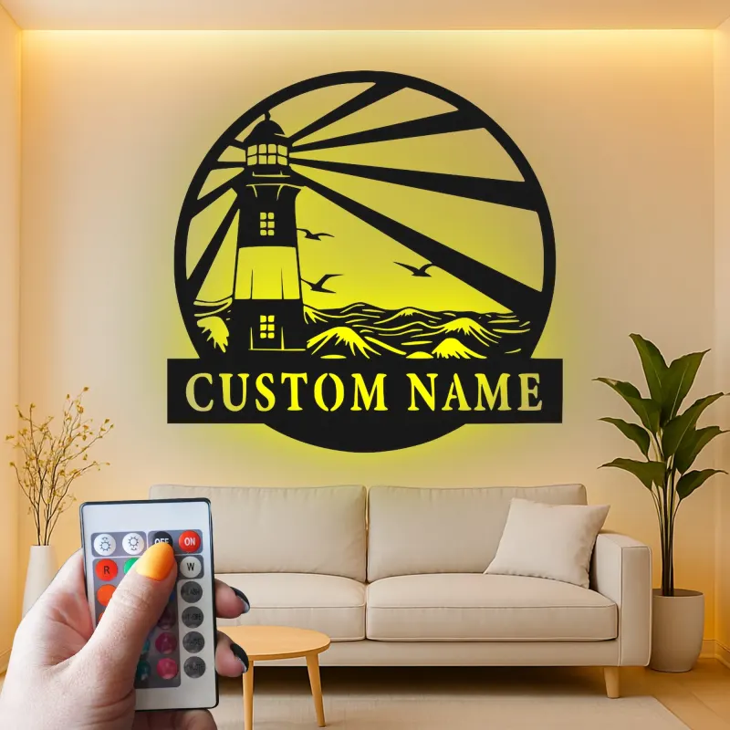 Custom Lighthouse Led Light Metal Wall Art Personalized Coastal Gift Nautical Decor for Beach House 4
