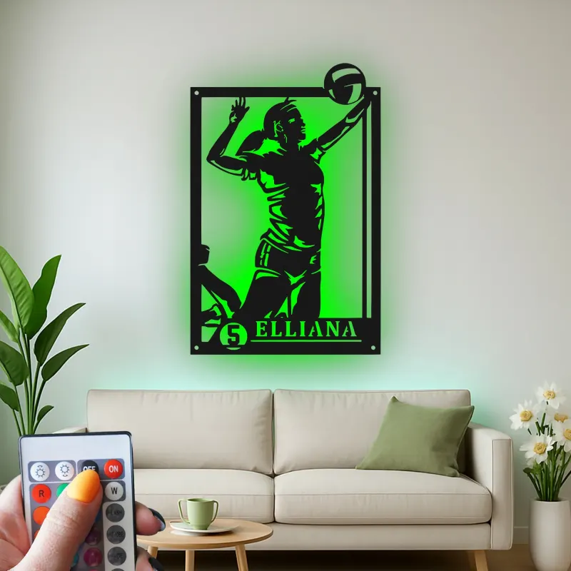 Insegna in metallo personalizzata con luce LED per giocatore di pallavolo - Regalo per atleti e decorazione per stanza sportiva