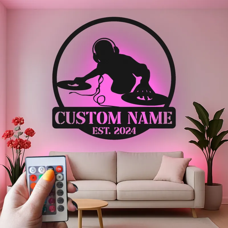 Custom DJ Turntable Led Light Metal Wall Art Music Lover Gift Studio or Game Room Decor