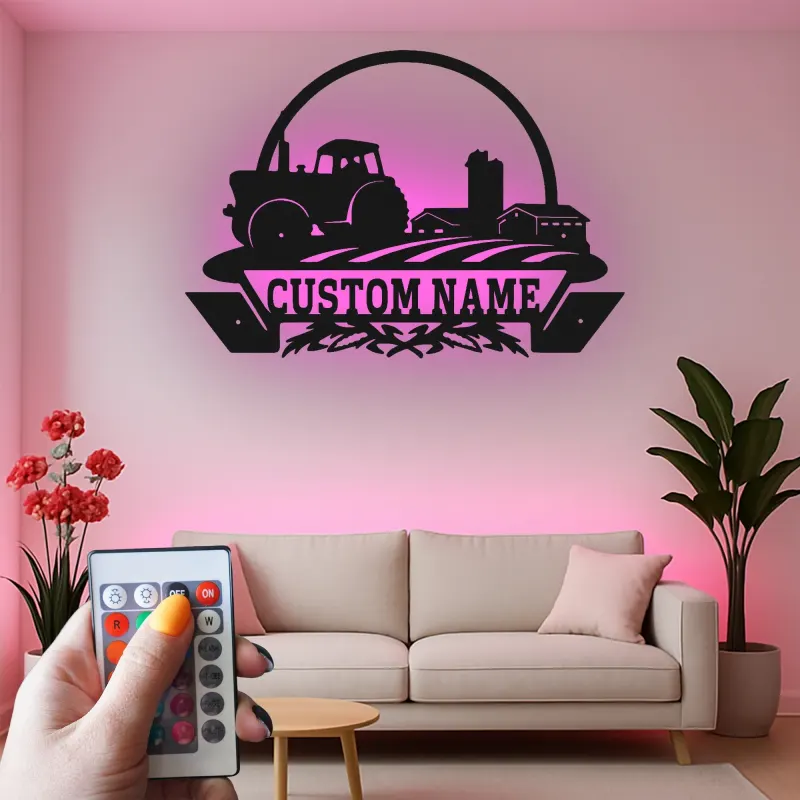 Cartel LED de Tractor de Granja Personalizado | Decoración Mural de Metal Personalizada | Decoración Rústica de Granja para Establo | Regalo Hecho a Mano para Granjeros