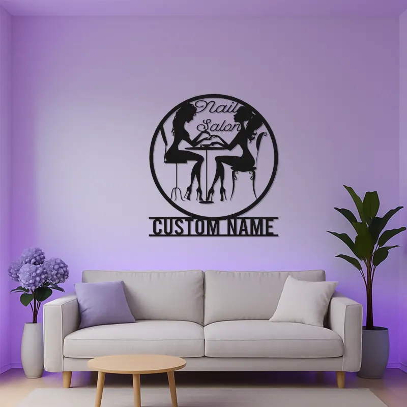 Cartel personalizado para salón de uñas | Decoración mural LED de metal para estudio | Silueta retroiluminada personalizada de técnica de uñas | Rotulación elegante para negocios