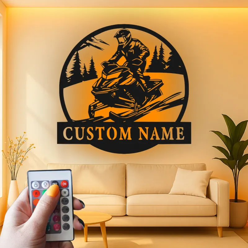 Custom Snowmobile Rider LED Metal Wall Art | Personalized Winter Sport Decor | Snowmobiling Gift for Riders | Cabin Wall Accent Sign