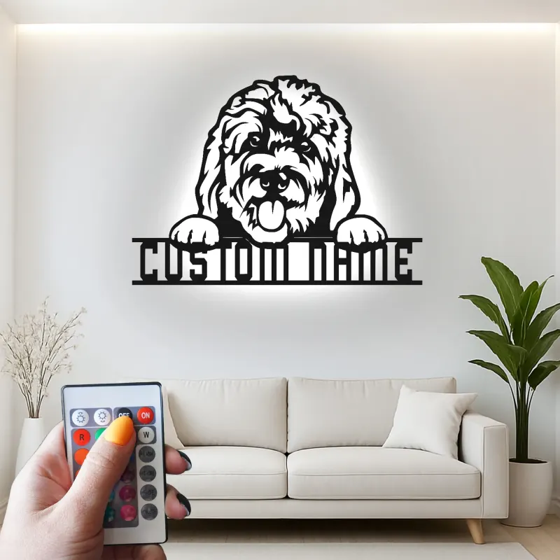 Cartel de metal LED personalizado de perro, regalo para amantes de las mascotas, decoración para salón o entrada 4