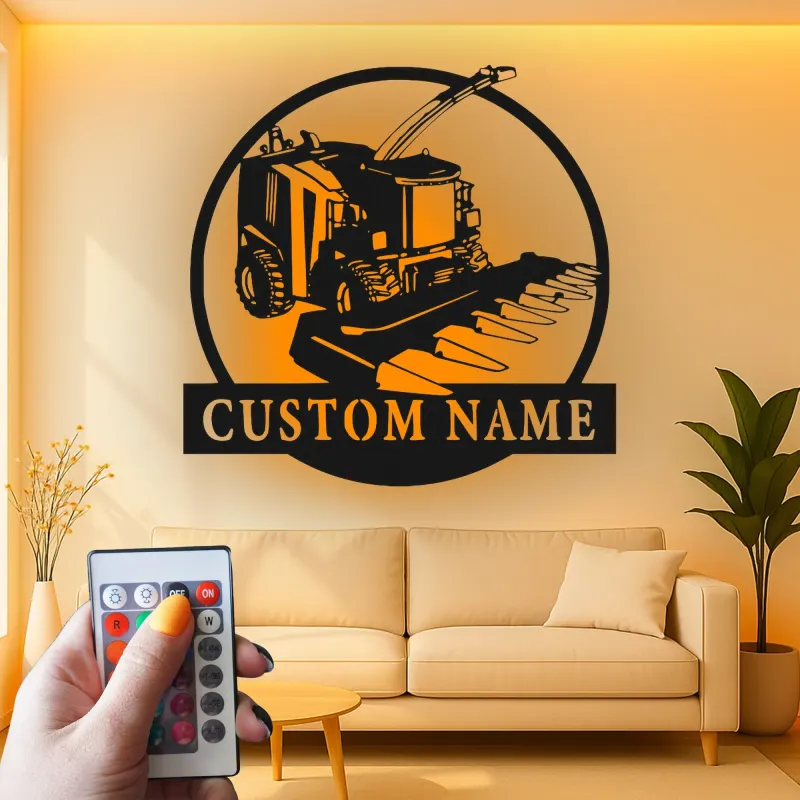 Cartel de metal personalizado con luz LED de cosechadora de forraje, regalo para agricultores, decoración agrícola para casa de campo