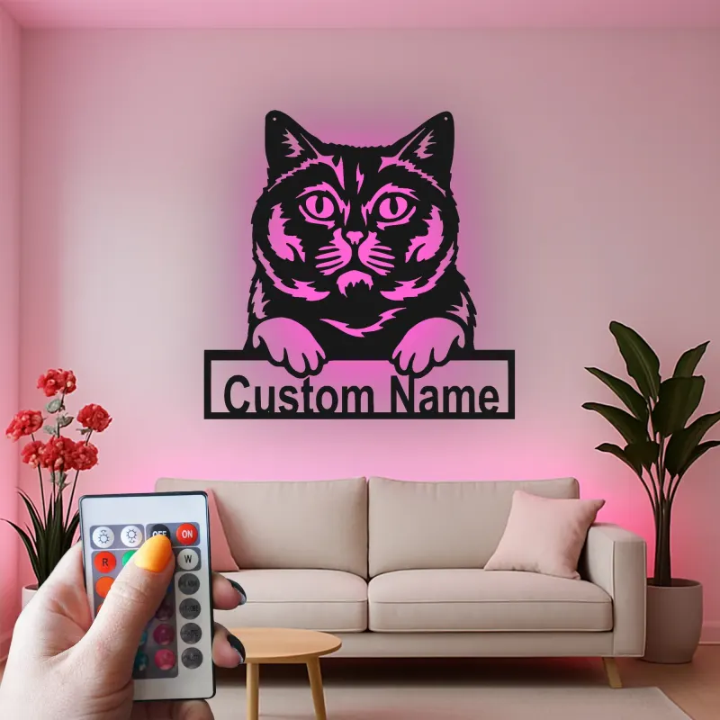 Personalisierte LED-Metall-Wandkunst mit Katze – Geschenk für Katzenliebhaber für Wohn- oder Schlafzimmer 1