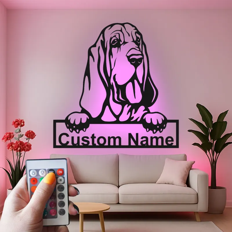 Custom Bloodhound Led Light Metal Wall Art Personalized Dog Lover Gift Living Room Pet Decor 1
