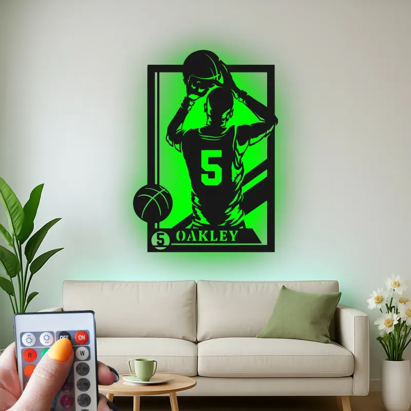 Insegna in metallo personalizzata con luce LED per giocatore di basket - Regalo sportivo per atleti e decorazione per sala giochi 2