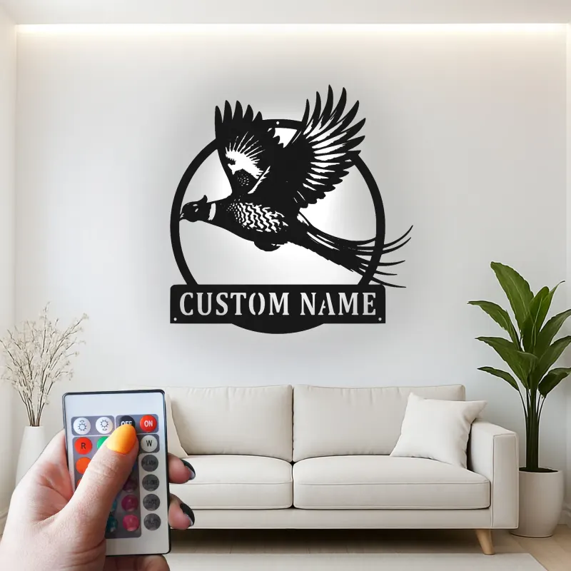 Arte da parete in metallo con fagiano | Insegna LED personalizzata per rifugio di caccia | Regalo su misura per cacciatori e arredo lodge | Sagoma realistica di uccello