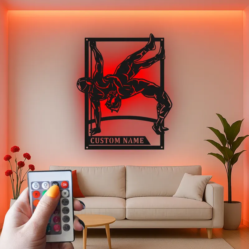 Insegna in metallo personalizzata con luce LED per wrestler, regalo per fan del wrestling, decorazione per sala giochi o sportiva